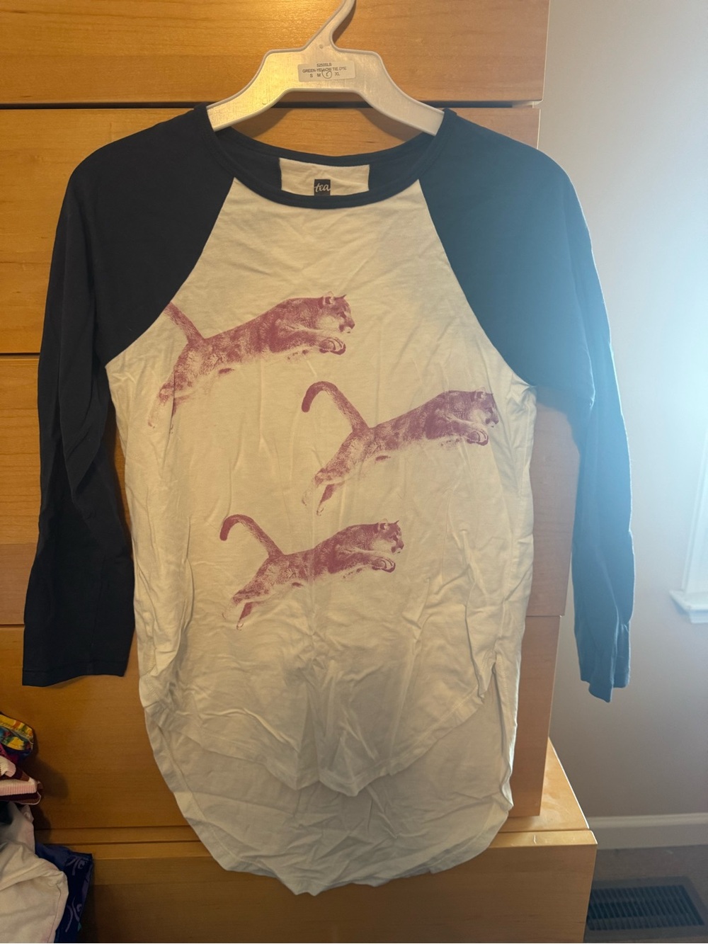 Tea Collection Black & White Raglan Tee with Rose Cat Print